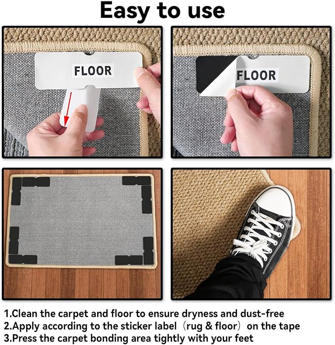 Rug Carpet Non Slip Grippers, Reusable Double Sided Carpet Tape Pads, Strong Adhesive Grippers for Area Rugs, Keep Corners Flat, No Damaging for Floor Removable,16Pcs
