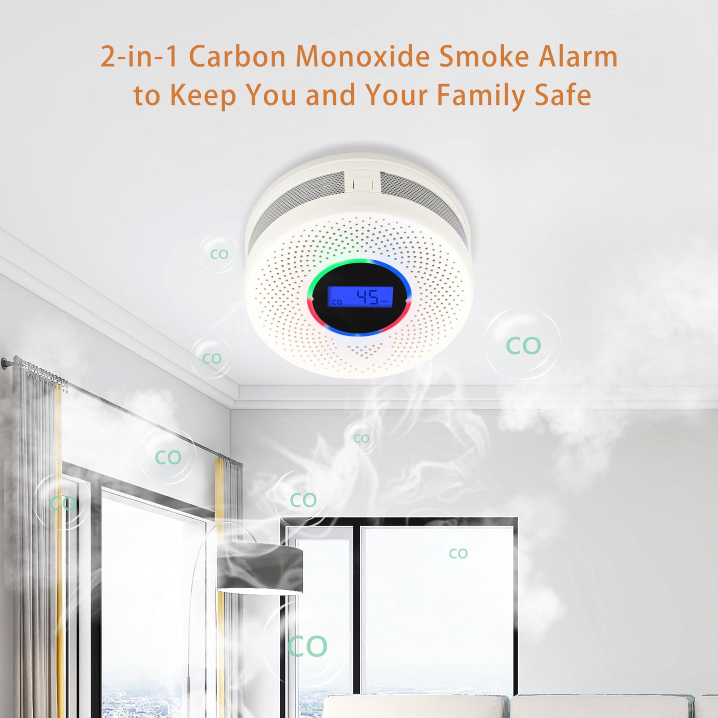 JAEHSKA Upgraded Interlinked Smoke and CO Detector Battery Powered&10-Year Battery Wireless Interconnected Smoke and CO Alarm, Home Fire & CO Safety Protection (Include Battery)(2Pack)