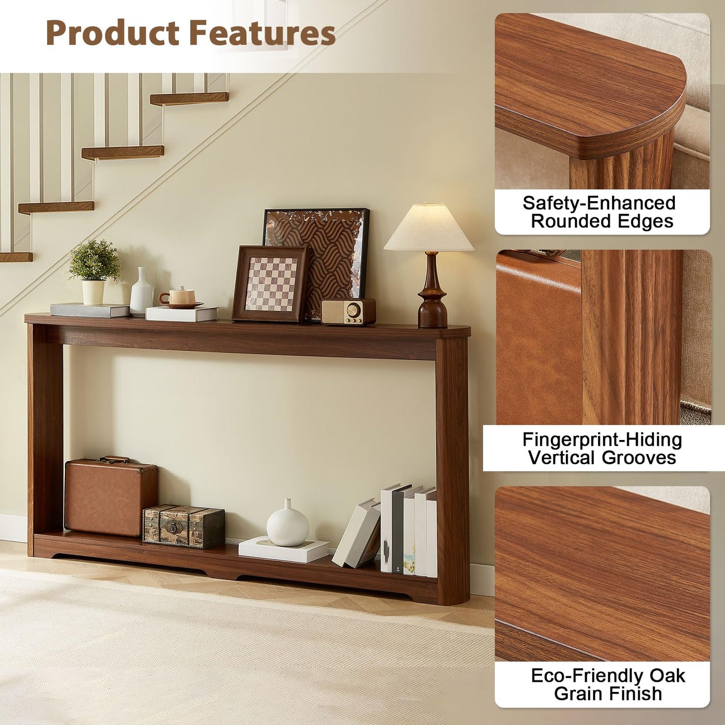 Hosnnile 70.1'' Long Console Table, Narrow Rectangular Sofa Table with Storage Shelf, Modern Wooden Entryway Table, Behind Couch for Entryway, Hallway, Entrance, Foyer, Living Room (Walnut)