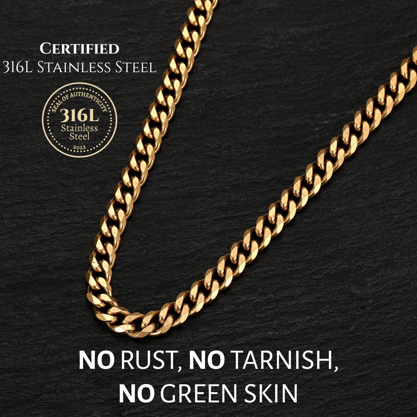 To My Man Steel Cuban Necklace, Meaningful Gift for Him, Romantic Gift for Boyfriend Long Distance, Small Sentimental Present for Boyfriend (Your Crown, 18k Gold Finish)