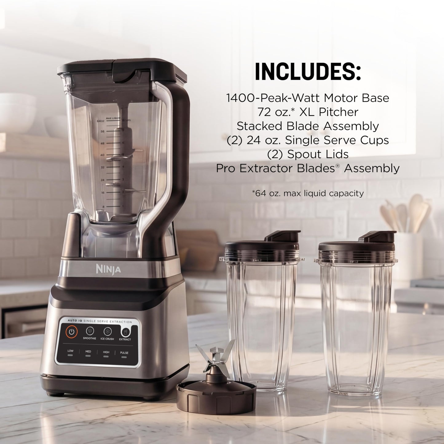 Ninja BN751 Professional Plus DUO Blender, 1400 Peak Watts, 3 Auto-IQ Programs for Smoothies, Frozen Drinks & Nutrient Extractions, 72-oz. Total Crushing Pitcher & (2) 24 oz. To-Go Cups, Black