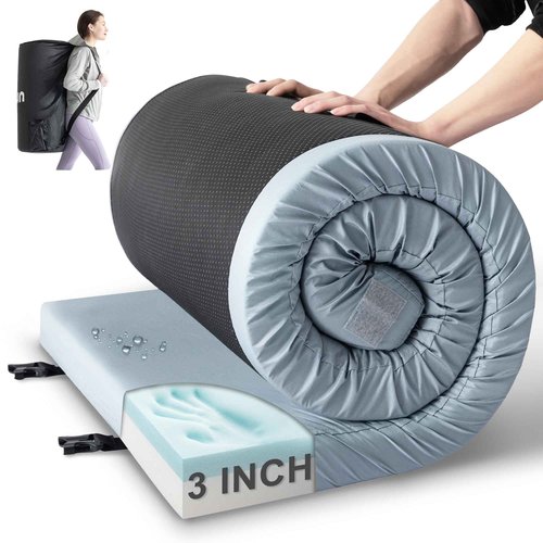 Kingfun Memory Foam Camping Sleeping Pad, CertiPUR-US Camping Mattress Waterproof Roll Up Mattress Guest Bed, Thick Floor Sleeping Mat for Car for Adults with Travel Bag