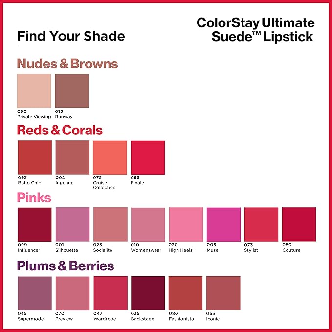 REVLON ColorStay Ultimate Suede Lipstick, Longwear Soft, Ultra-Hydrating High-Impact Lip Color, Formulated with Vitamin E, Influencer (099), 0.09 oz