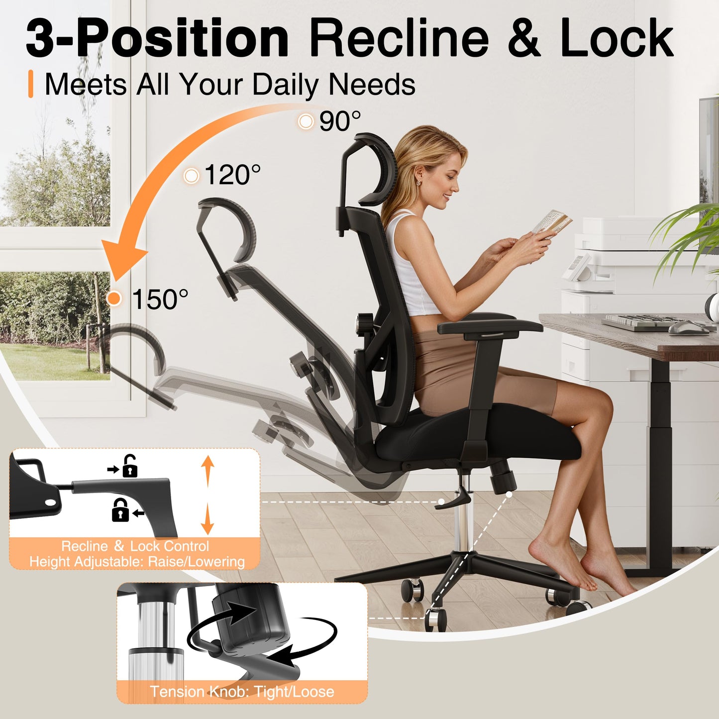 Howjoe Ergonomic Mesh Office Chair, 600LBS Computer Desk Chair with Adjustable Lumbar Support and Armrest, Office Desk Chairs with Wide Thick Seat Cushion, Big and Tall Office Chair for Heavy People