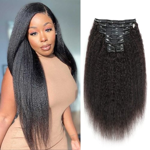 VKHAIR Kinky Straight Clip in Hair Extensions for Black Women Human Hair Clip In Extensions 20 Inch 10Pcs 120g Natural Black Full Head Unprocessed Remy Human Hair (Natural Black, 20 Inch)