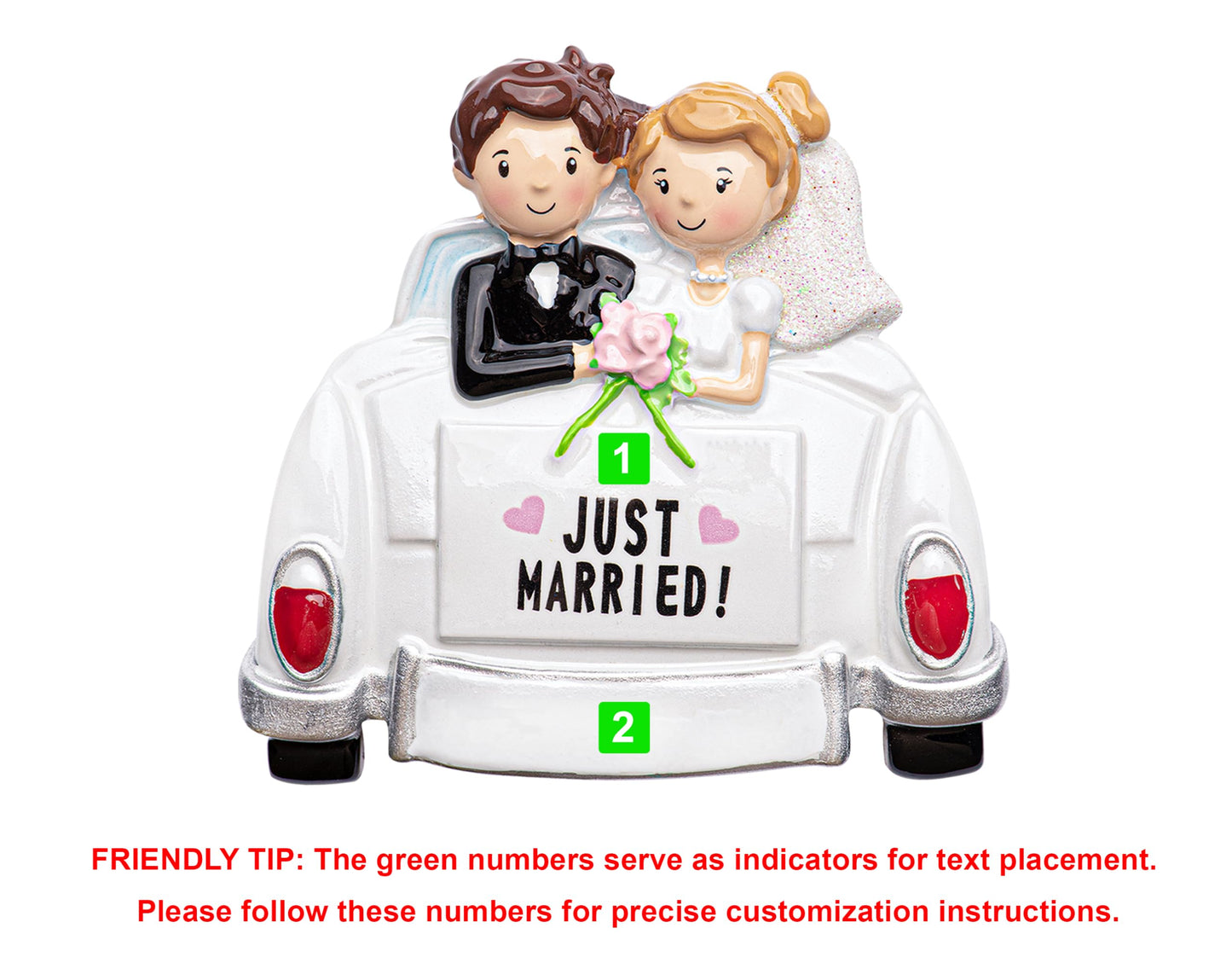 Personalized Just Married Couple in Wedding Car Ornament 2025 | Custom Our 1st Christmas Married Ornament for Xmas Tree | Newlyweds First Year of Marriage Gift