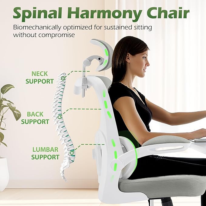 AreShark Office Chair Ergonomic Desk Chairs with Adjustable Lumbar Support& Headrest Hanger, High Back Breathable Mesh Chair with Wheels, Rolling Swivel Comfy Task Computer Chair for Home Work Gaming