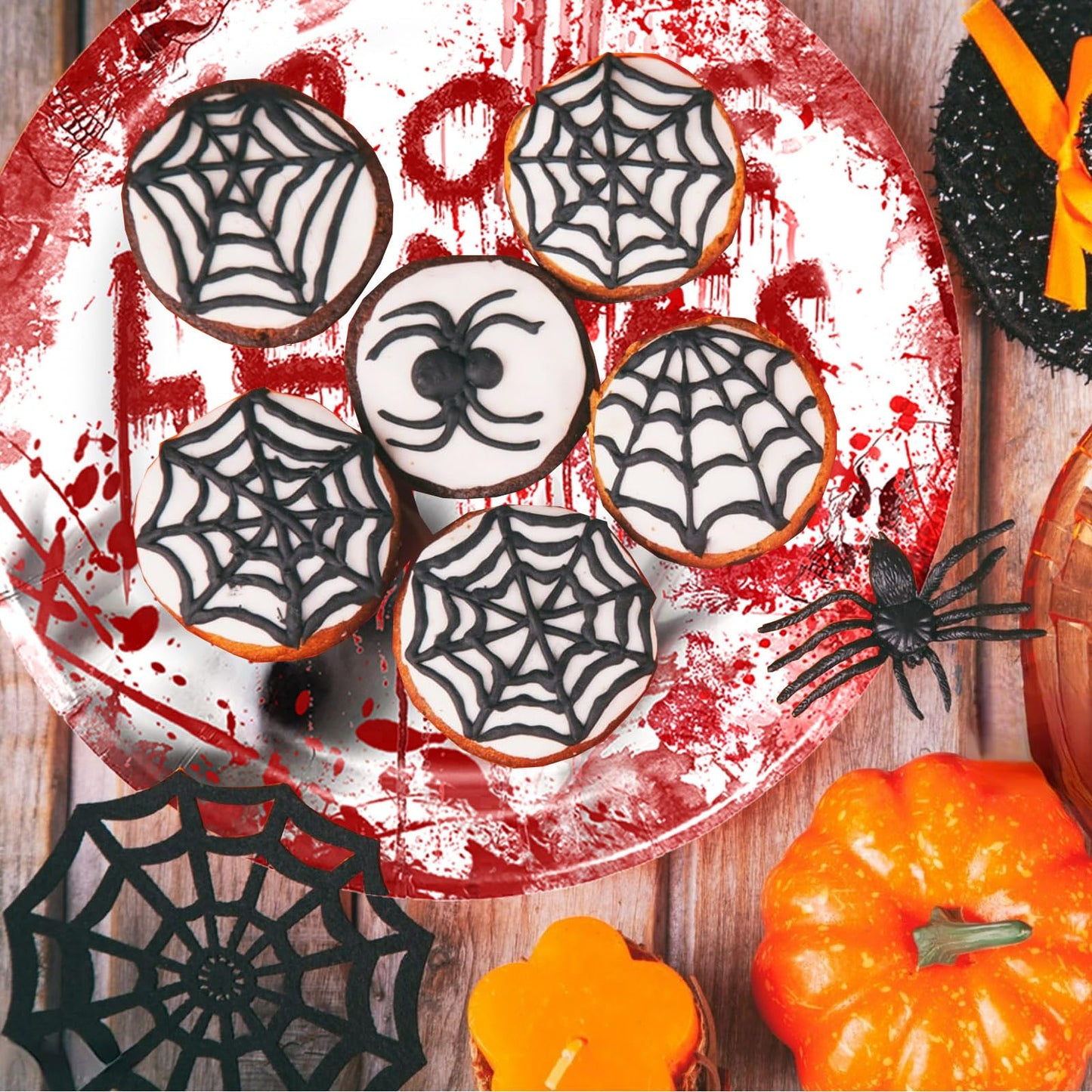 HEKEDES 48Pcs Halloween Bloody Good Time Party Tableware Set: Including 24Pcs Halloween Napkins, 12Pcs 9" Plates and 12Pcs 7" Plates for the Halloween Zombie Skull Bloody Party Table Decorations