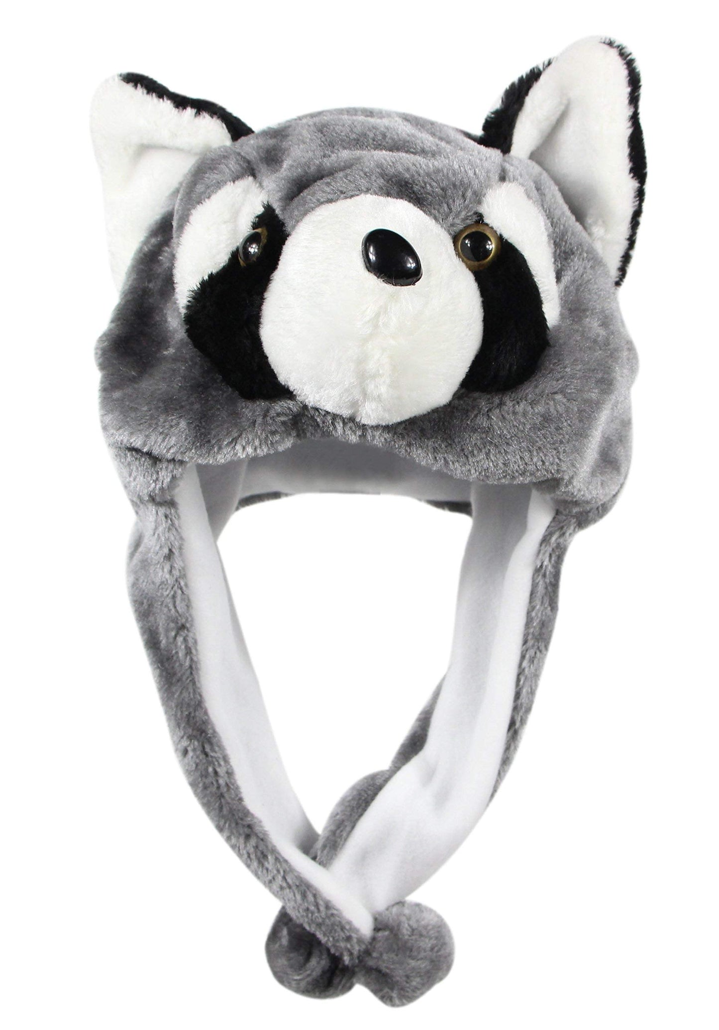 Bioterti Plush Fun Animal Hats –One Size Cap - 100% Polyester With Fleece Lining (Raccoon)