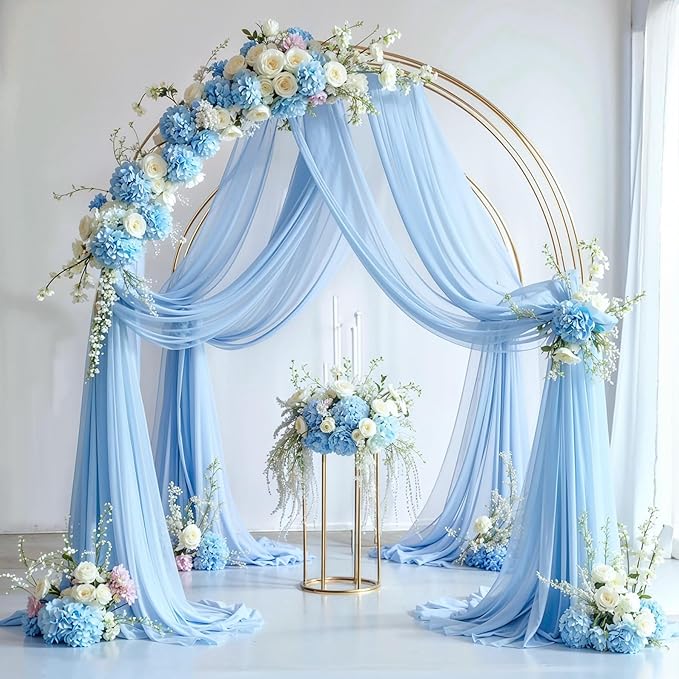Wedding Arch Draping Fabric, 1 Panel 18FT Baby Blue Sheer Backdrop Curtain Chiffon Fabric Drapery Voile Scarf Draping Panels for Wedding Archway Ceremony Curtain Valance Party Decoration