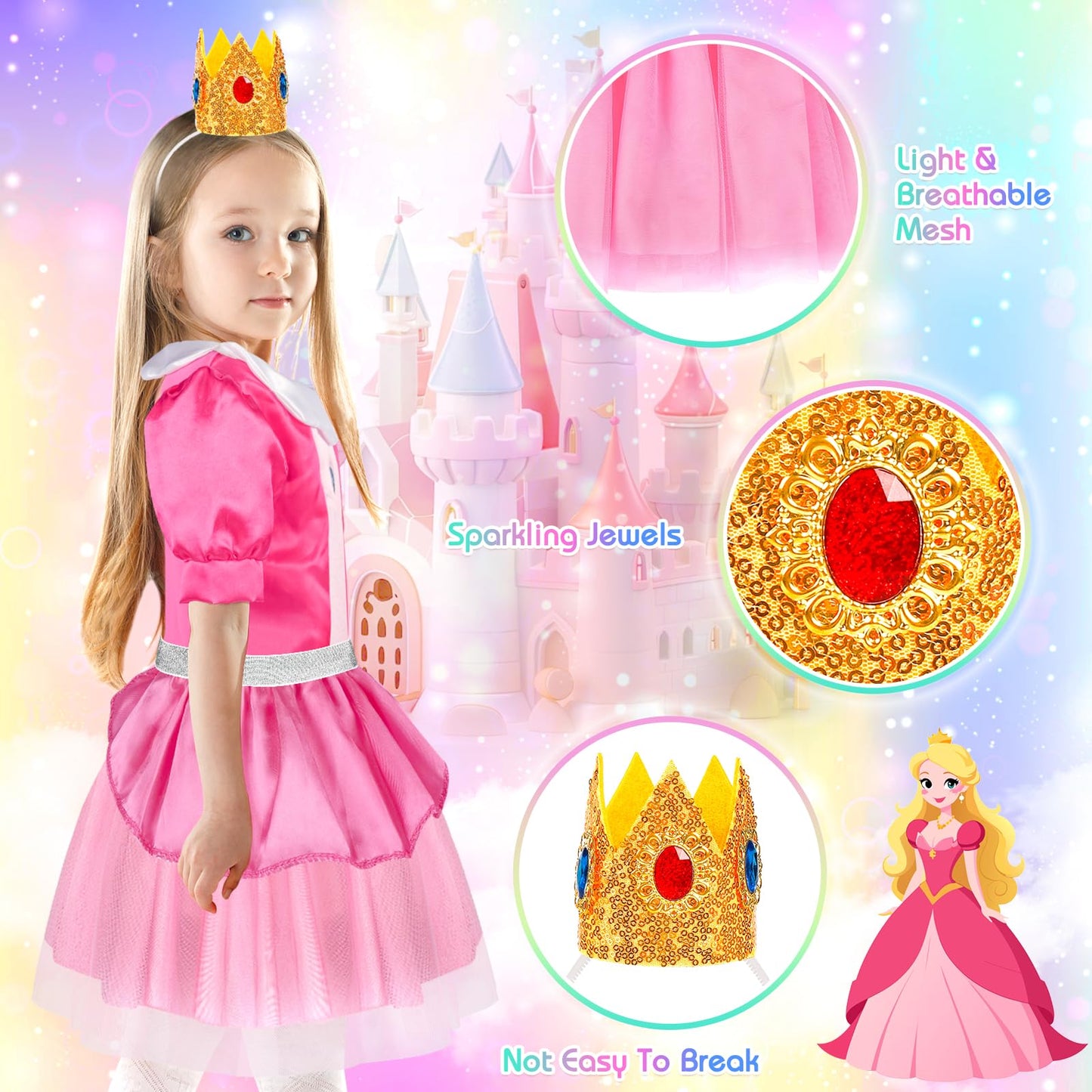 EULRGAUS Princess Dress Up, Dress Up Clothes for Girls 3-6, Cosplay Princess Costume Gift Set with Princess Dresses and Princess Toys, Pretend Play Toddler Girl Toys, Halloween Christmas Birthday Gift