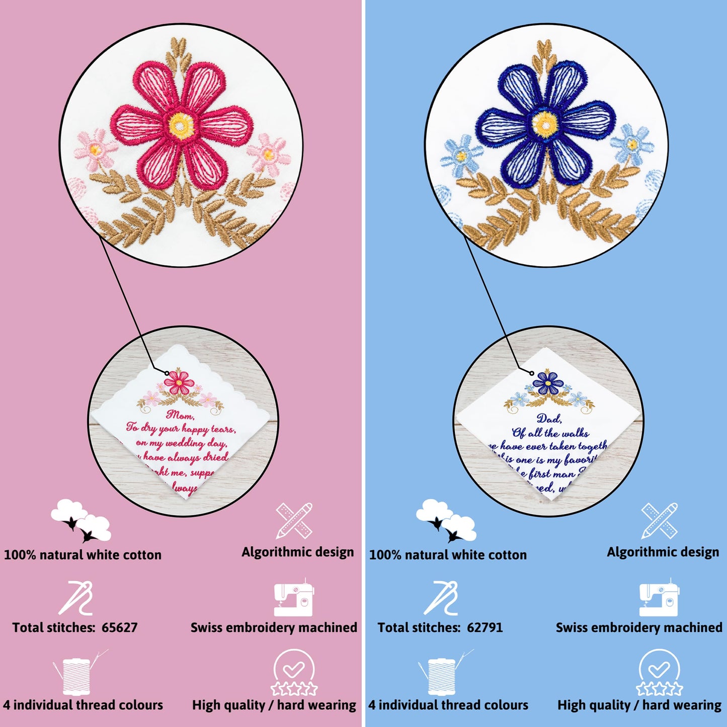 W&F GIFT Mother and Father of The Bride Gifts | Wedding Gift Handkerchief Set For Parents of The Bride from Daughter 2