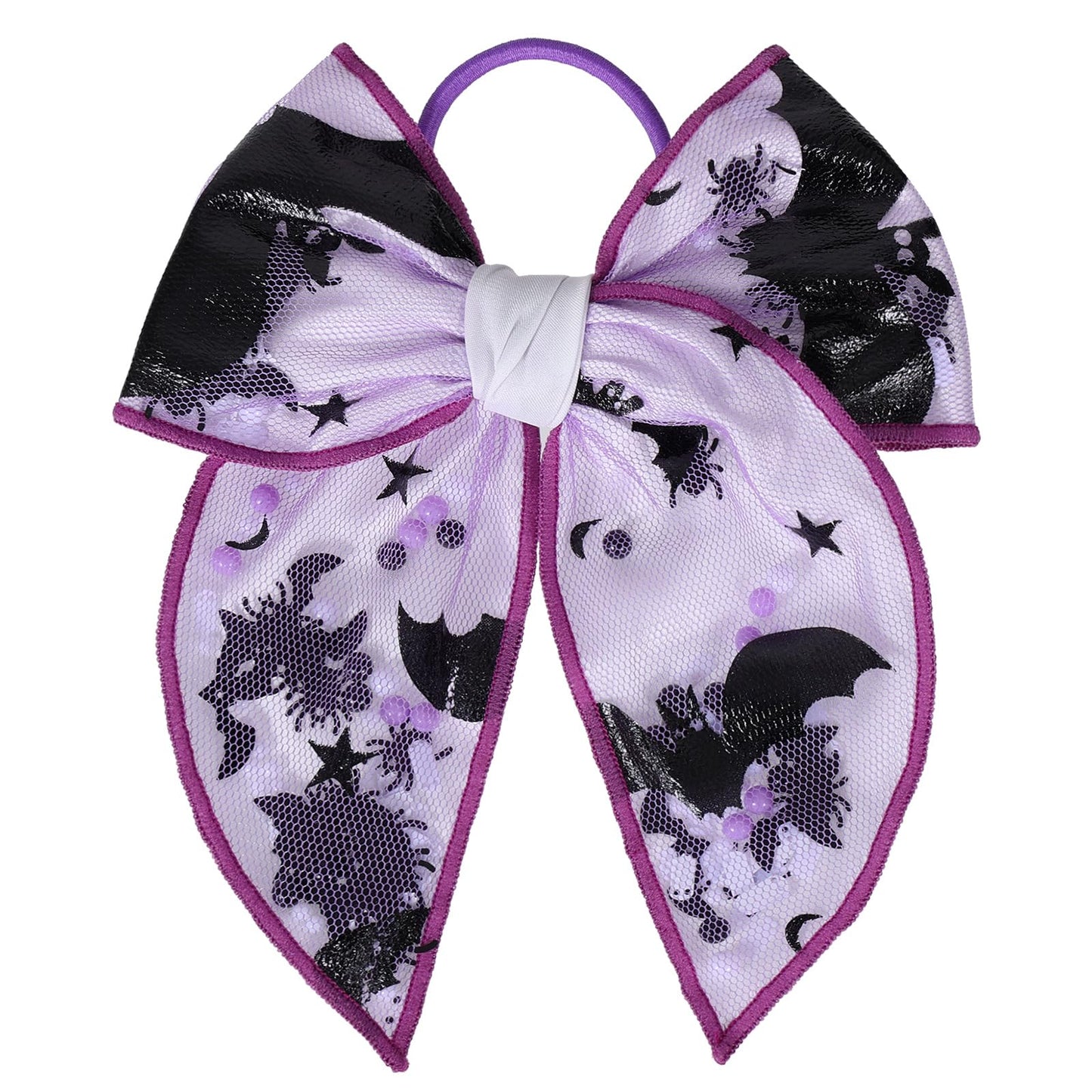 Bats Halloween Hair Bow Tie for Women Girls 5.5 Inch Large Spooky Black Purple Spider Mesh Ribbon Fable Bow Elastic Hair Band Pa