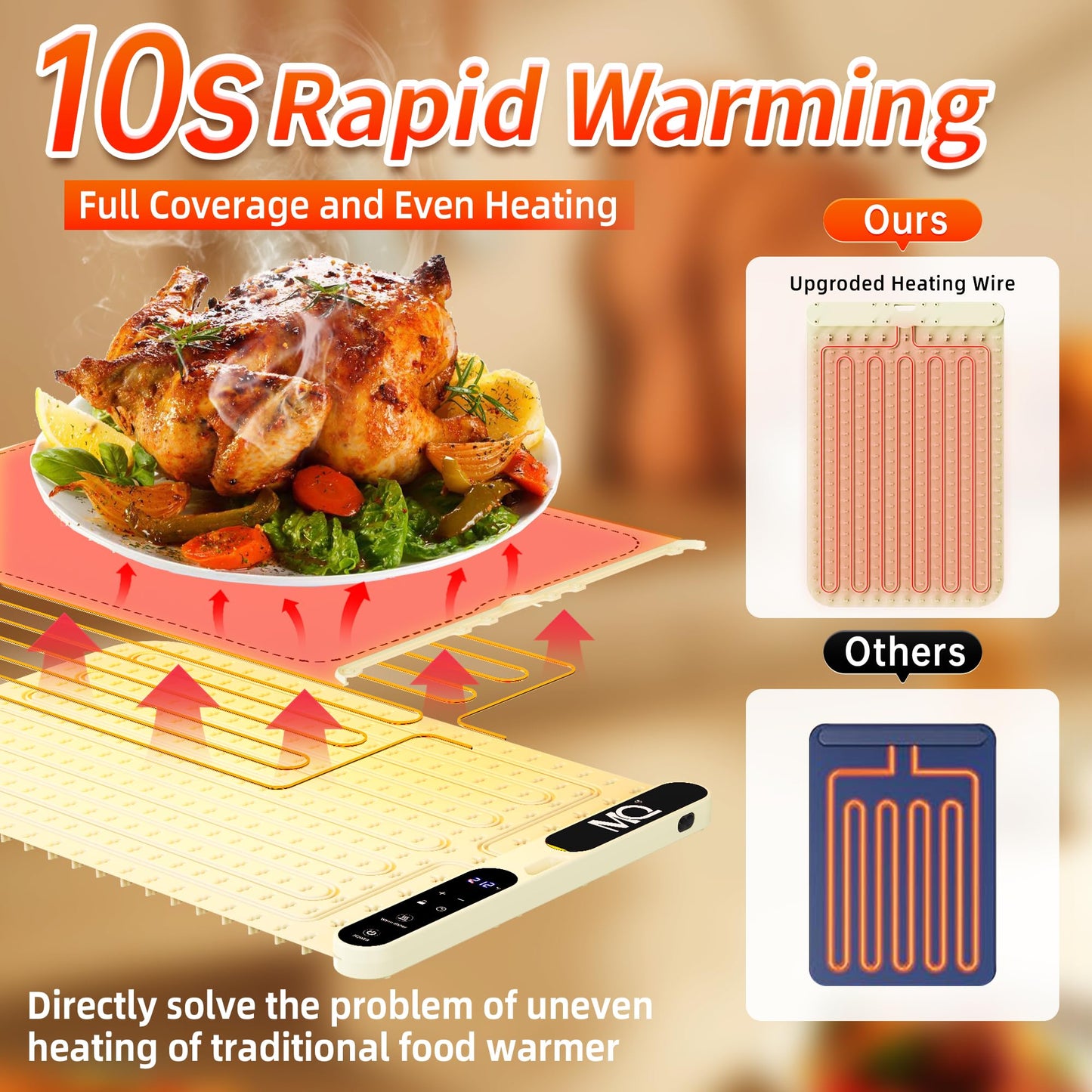 MQ Food Warming Mat, Extra Large 39.4x15 Inches Fast Heating Silicone Electric Warming Tray with 7 Level Temp and 8H Timer, Roll-Up & Portable Warming Mat for Food, Chafing Dishes for Parties Buffet