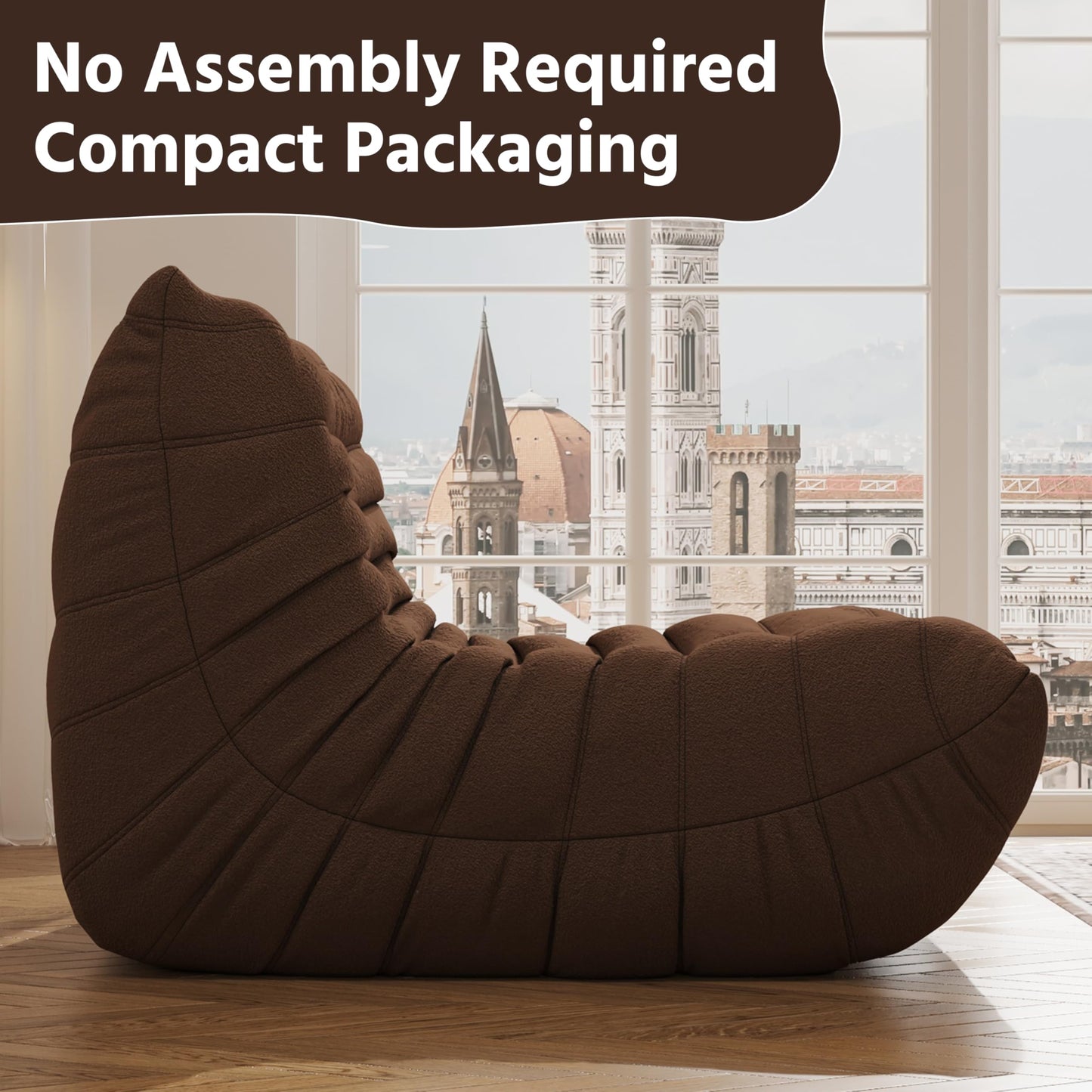 Bean Bag Chair, Fireside Chair, Large Bean Bag Chair for Adults, Bean Bag Chairs for Teens with High-Resilience Foam, Non-Slip Base Floor Lounge Sofa,Living Room (Coffee, Single)