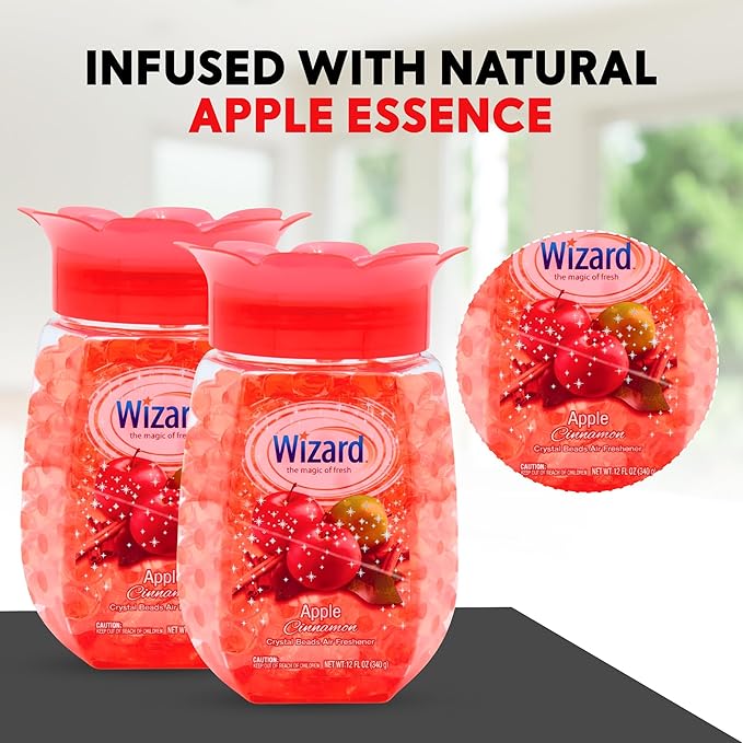 12 WIZARD Odor Eliminator Gel Beads - 12 oz, Air Freshners For Bathroom. Rooms, Per Areas and Car Freshner - Apple Cinnamon