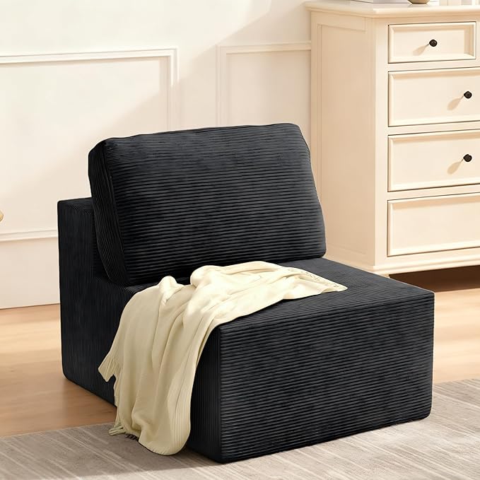 Furnify 30" Modular Upholstered Foam Couch, Upholstered Floor Sofa Couch with Pillow, Bean Bag Chair for Bedroom Living Room, No Assembly Required (Corduroy Fabric, Black)