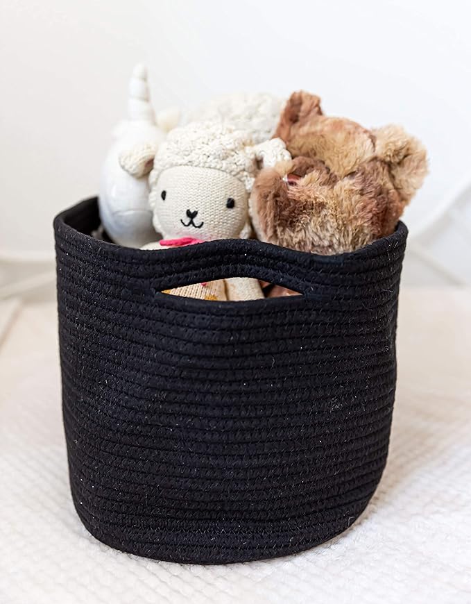 OrganiHaus Set of 3 Black Woven Storage Baskets for Shelves, Decorative Organizer Bins for Closet, Bathroom & Living Room, Multipurpose Home Organization Baskets, Toy Storage Basket - 15x9x10 inches