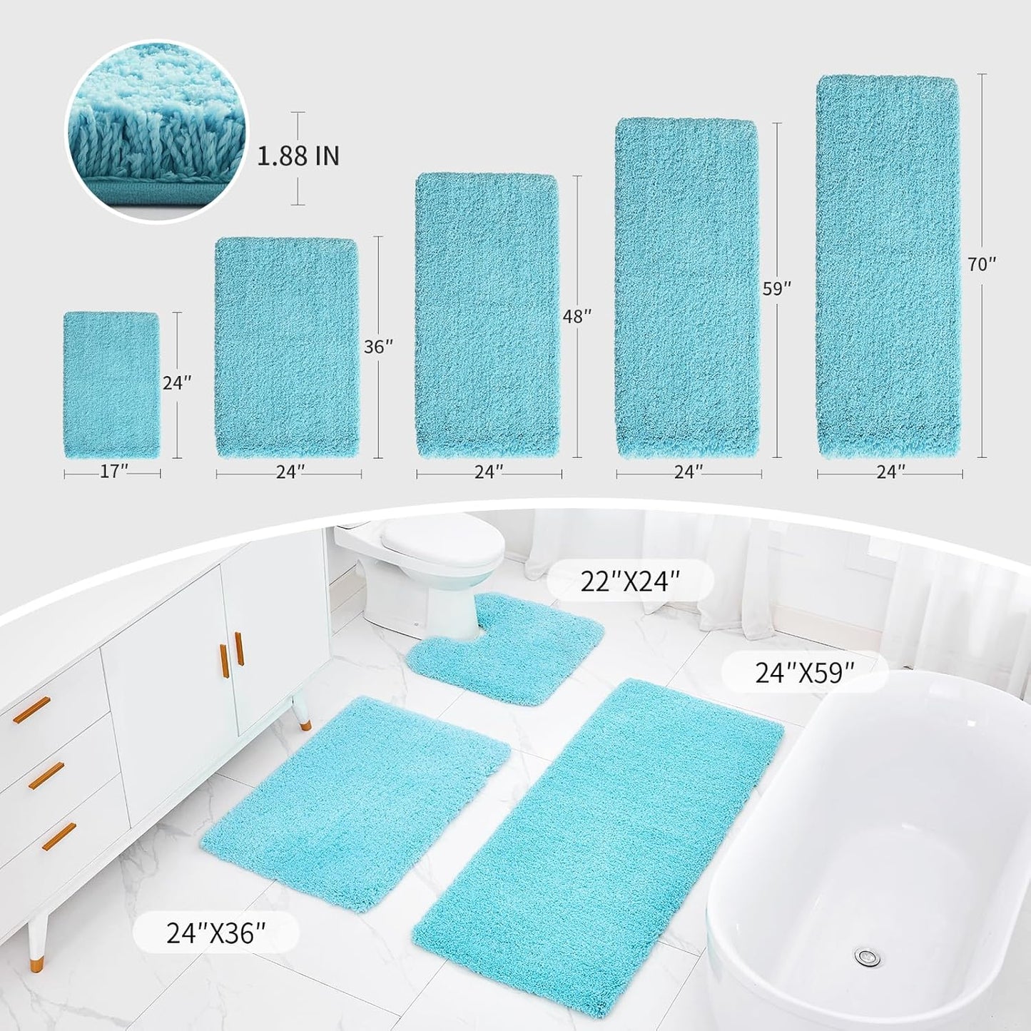Bathroom Rug 20x32 Non Slip Fluffy Teal Bath Mat for Bathroom Floor Washable Plush Luxury Bath Rug for Tub Soft Shaggy Absorbent Shower Sink Mat