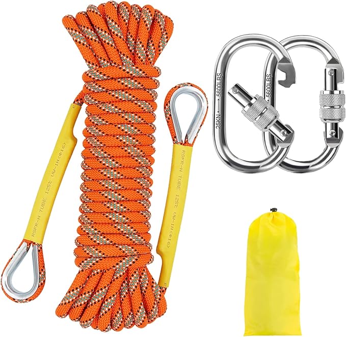 NTR Orange/Black/Blue/Green Climbing Rope 10M(32ft) 20M(64ft) 30M(96ft) 50M(160ft), 8MM Static Rock Climbing Rope with 2 S...