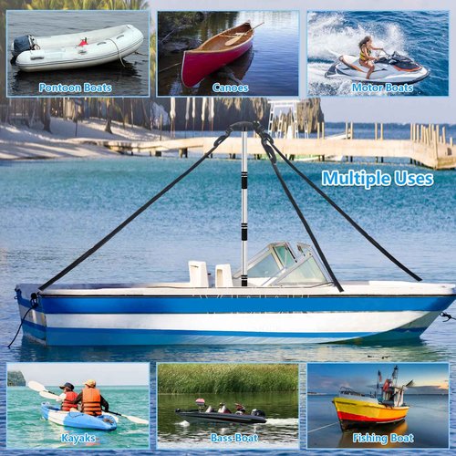 Boat Cover Support Poles System, Adjustable Aluminum Boat Cover Poles 16"-59", Support System 4-Stage Extension with Heavy Duty Metal Base (Black 2 Set)