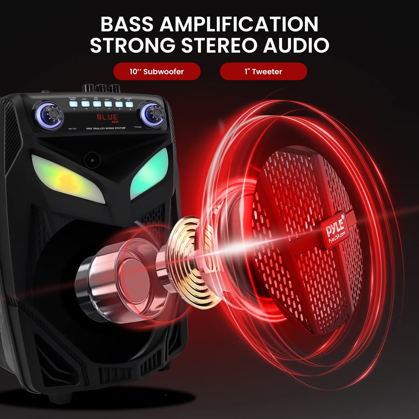 Pyle Portable Bluetooth Pa Speaker System-600W 10    Indoor/Outdoor Bt Speaker-Includes 2 Wireless Microphones, Party Lights, Us
