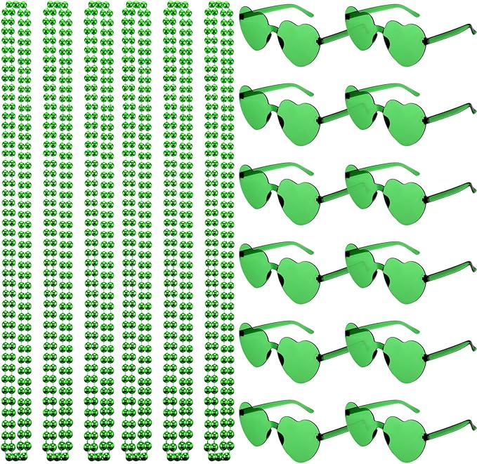 Mepase 24 Pcs Beads Necklaces and Heart Sunglasses 80s Accessories for Adults Valentines Parade Wedding Birthday Party Favor