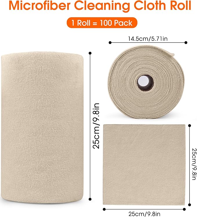 Microfiber Cleaning Cloth Roll–100 Pack, Tear Away Microfiber Towels, Reusable, Washable, Scratch-Free, Kitchen Towels for Car, Home, Kitchen, Glass, Dishes(Desert Gold)