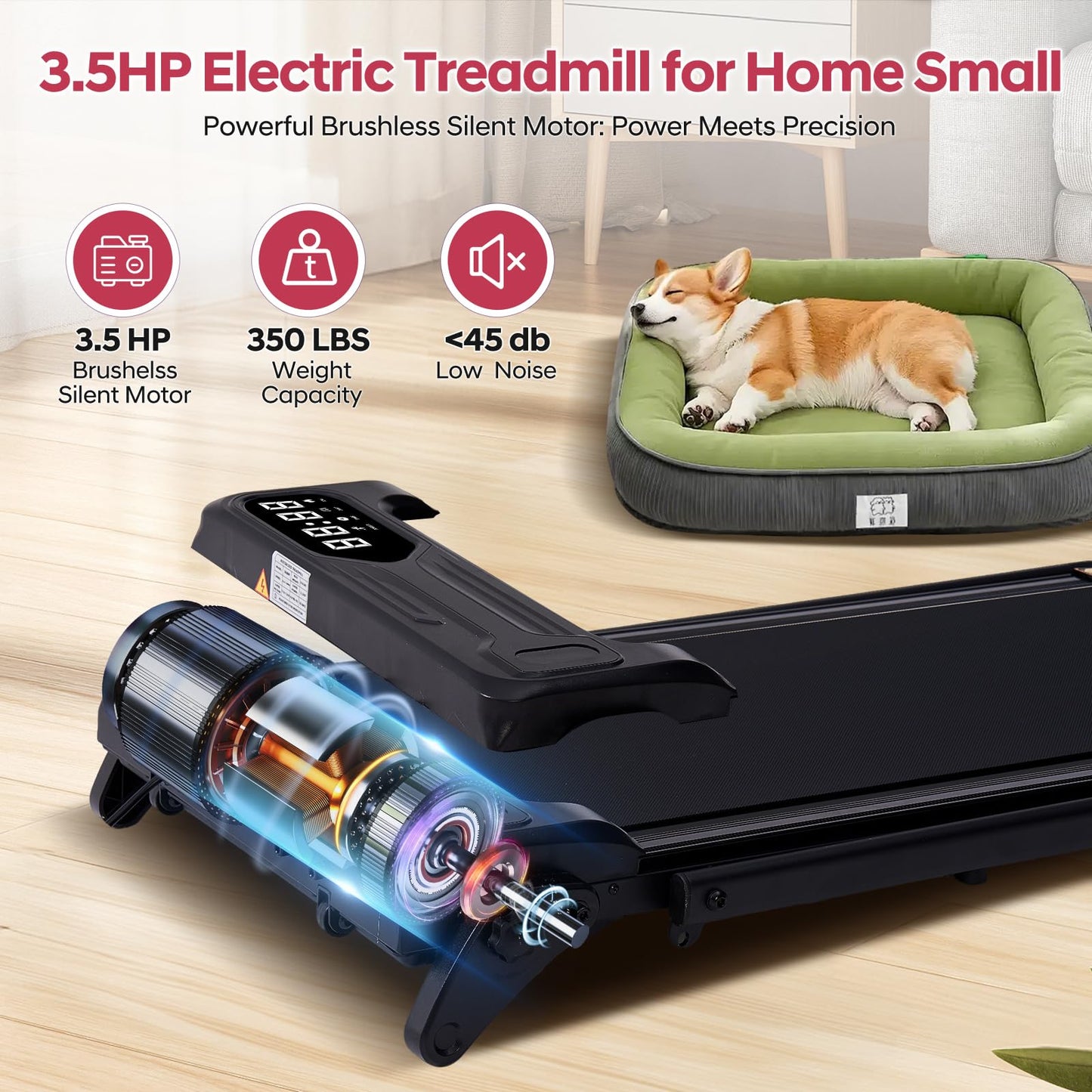 Foldable Walking Pad Treadmill with Adjustable Incline and Handle Bar, 3.5HP Portable Folding Treadmills for Home Small, 4 in 1 Under The Desk Electric Treadmill with Handles, 0.6-7.6MPH, 350LBS