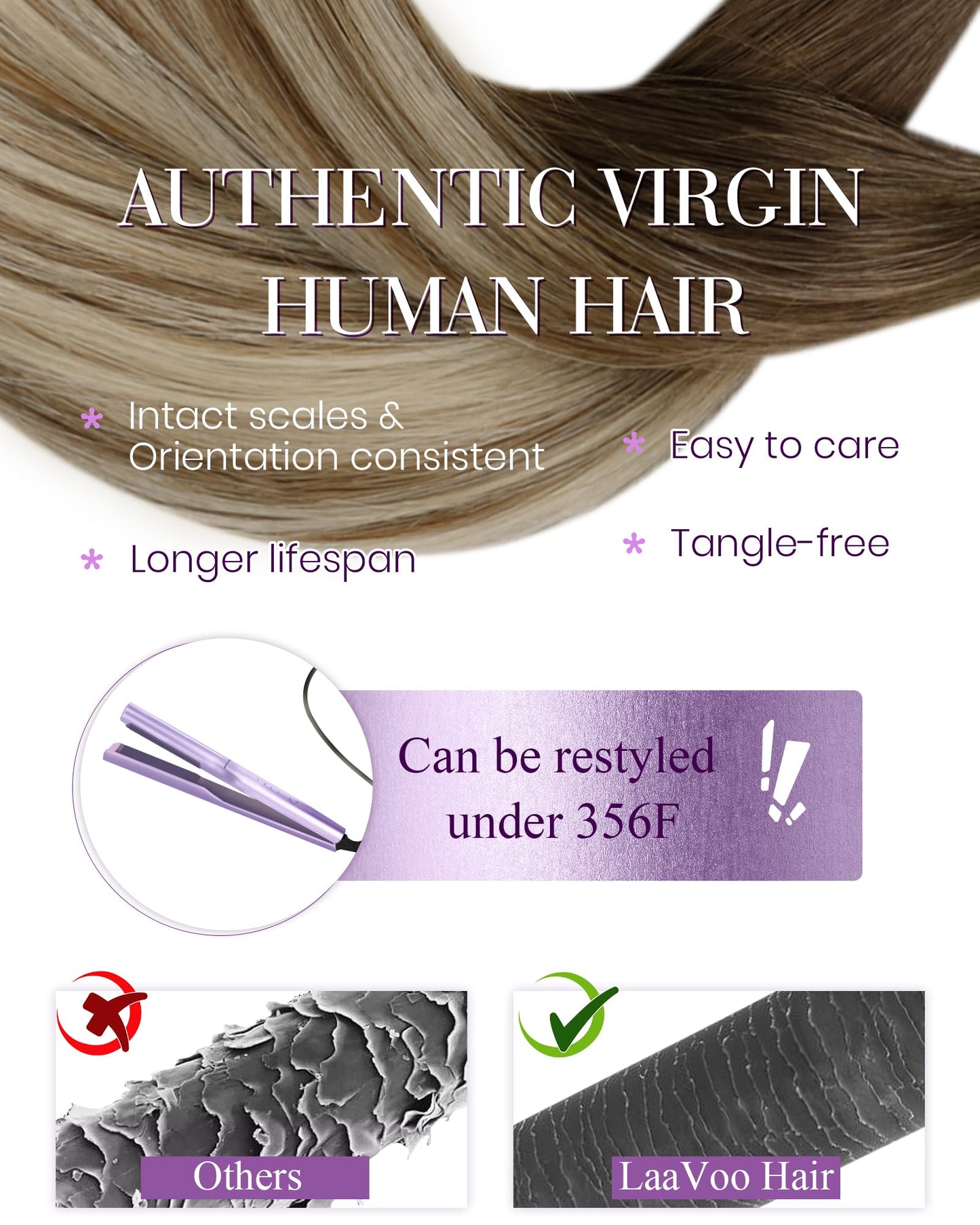 LaaVoo Micro Ring Hair Extensions Human Hair Balayage Brown Faded to Ombre Brown Highlights Micro Loop Hair Extensions Real Huma