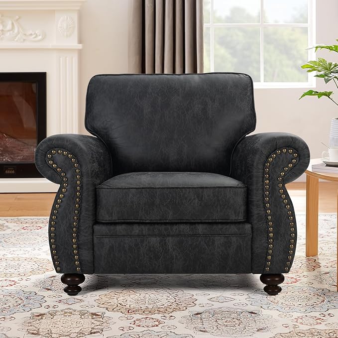 Couchus Mid-Century Modern Single Sofa with Rivet Design (Grey, Single)