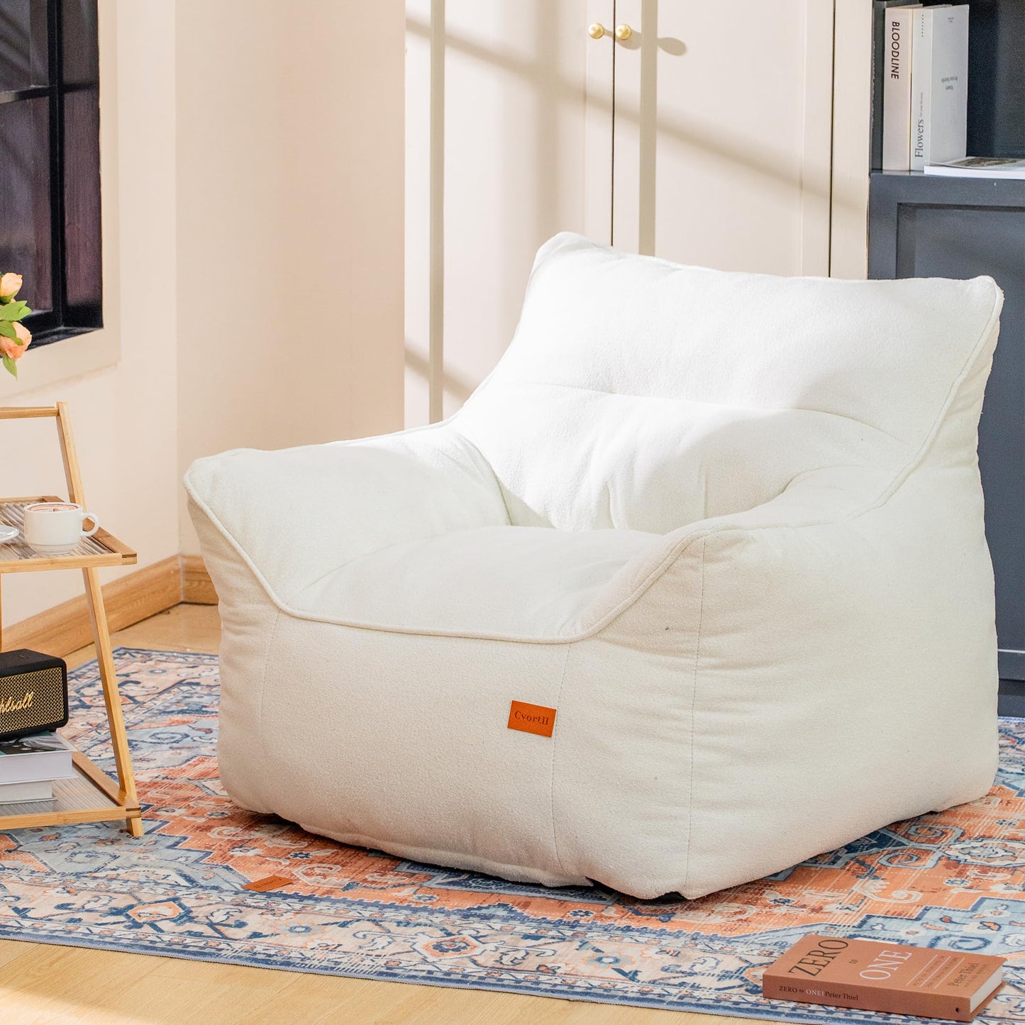 Cvortll Bean Bag Chair for Adults, Comfy Tufted Bean Bag Chair Sofa with Armrests, Lazy Beanbag Chair with Foam Filler Stuffed Bean Bag Couch Sofa for Reading in Bedroom, Living Room and Dorms