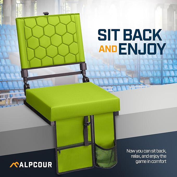 Folding Reclining Stadium Seats with Back Support for Bleachers, Bleacher Chairs with Back and Cushion Seating for Football, Camping Chair, Kayak Seat, Canoe, Paddle Board, Concerts, & Sports Events