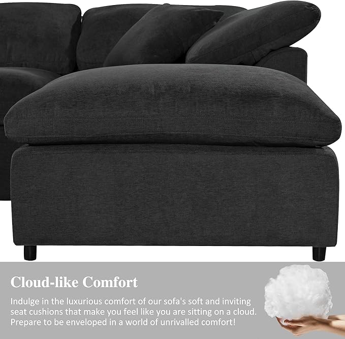 KIVENJAJA 130.3" W Oversized Modular Sectional Cloud Sofa Couch, Large Living Room Furniture Set, 7 Seater Convertible with Ottoman for Large Spaces, Chenille Fabric, Modern Style, Dark Grey