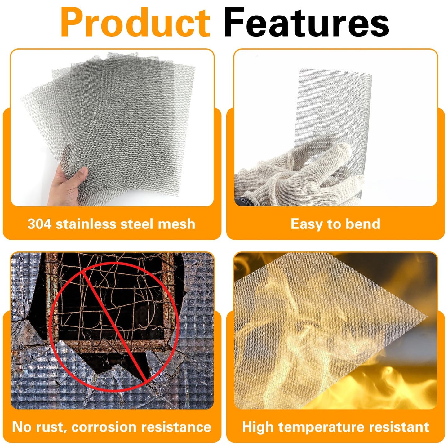 6 Pack 12×8 Inch Wire Mesh Screen, 20 Mesh Stainless Steel Mesh, Sturdy No Rust Metal Mesh Screen for DIY Projects, Cage, Vent, Garden, Window Screen, Filter Mesh