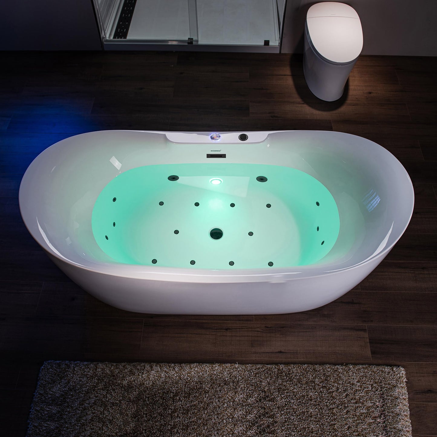 WOODBRIDGE 72" x 35-3/8" Whirlpool Water Jetted and Air Bubble Freestanding Heated Soaking Combination Bathtub with LED control panel,Matte Black drain and overflow,BM400