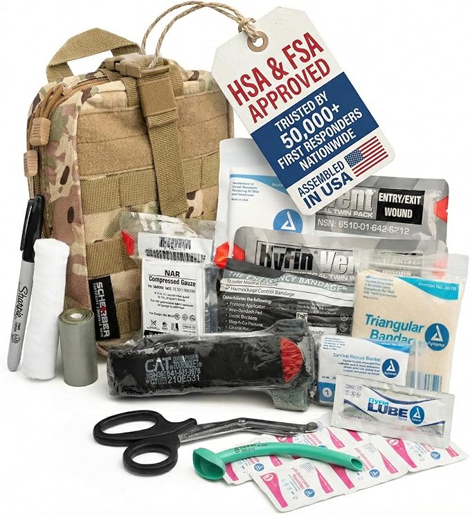 Scherber Premium IFAK Kit Trauma Pack Fully Stocked MOLLE Pouch w/CAT Tourniquet, HyFin Vent Chest Seal, & Israeli Bandage...