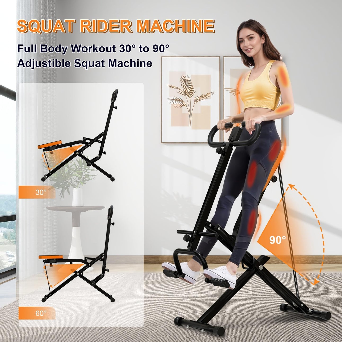 RIVANO Squat Machine, Ab Workout Equipment, 265lbs Loading Capacity Rowing Machines for Home Foldable with Adjustable Resistance Bands and Display, Exercise Trainer for Botty Butt Thighs, Black