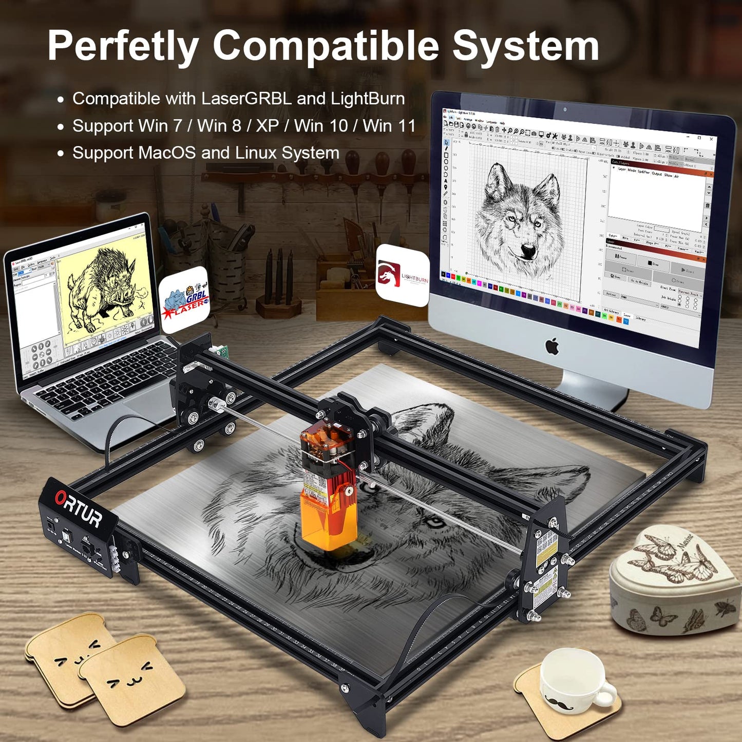 ORTUR Laser Engraver, Laser Master 2 S2 LF, 5500mW Laser Engraving Cutting Machine, 0.17 * 0.25mm Fixed-Focus Laser Cutter