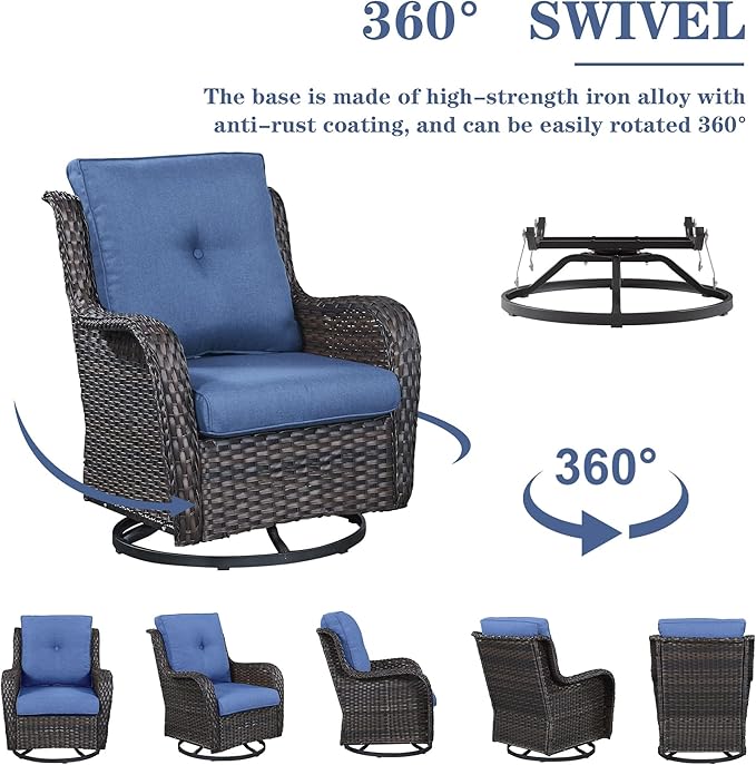 Belord 4 Piece Patio Furniture Set with Fire Pit Table - 41inch 50000 BTU Propane Fire Pit Table with High Back Loveseat Glider Chair and 2 Swivel Rocker Chair for Casual Gathering