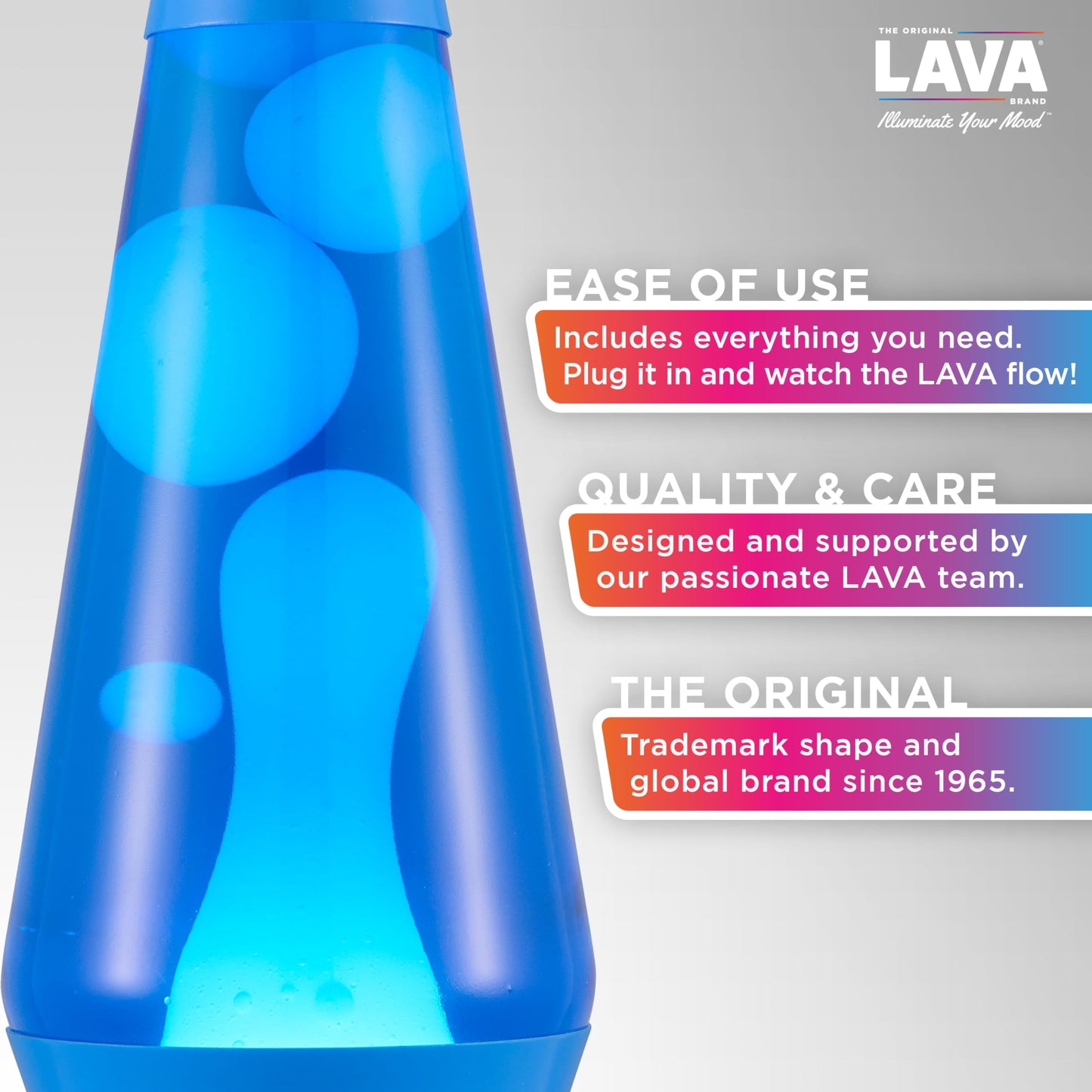 Lava The Original Lamp - New 14.5" Cerulean Blue – Classic Liquid Motion Lamp - White Wax and Blue Liquid - Item #2362 (Amazon Exclusive)