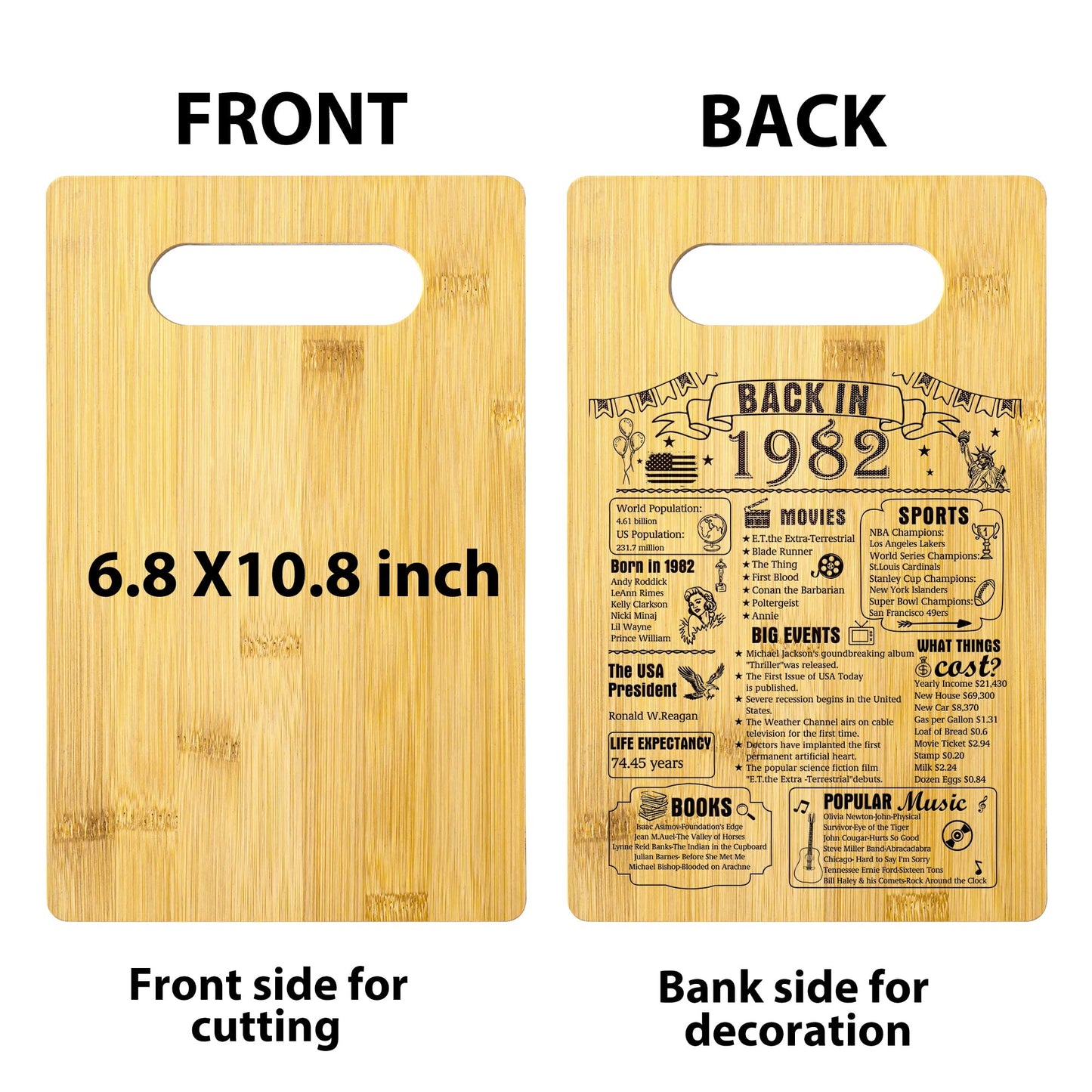 43th Birthday Gifts For Women or Men, Back In 1982 Cutting Board 43th Birthday Decorations，43Year Old Anniversary Birthday Gifts
