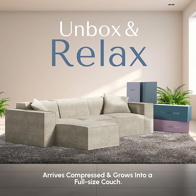 ROVE LAB M1 Modular Sectional Sofa with Ottoman, Sofa in a Box, Modular Couch, Spill-Resistant,Sustainable, Stylish, Modern Sectional Couch for Living Room with SmartFoam Comfort