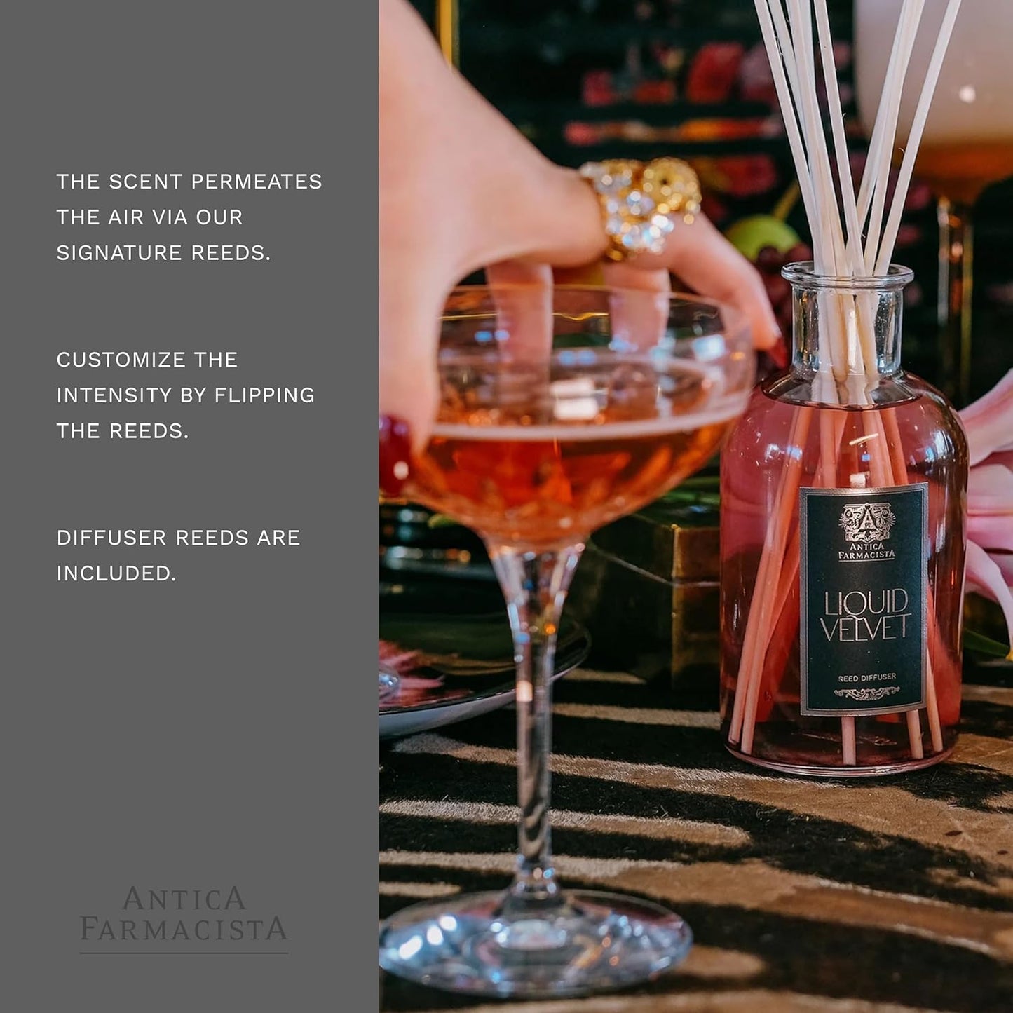Antica Farmacista Home Ambiance Diffuser - Long-Lasting Reed Scent Diffuser - Luxury Room Freshener Gift - Liquid Velvet, 16.9 fl oz