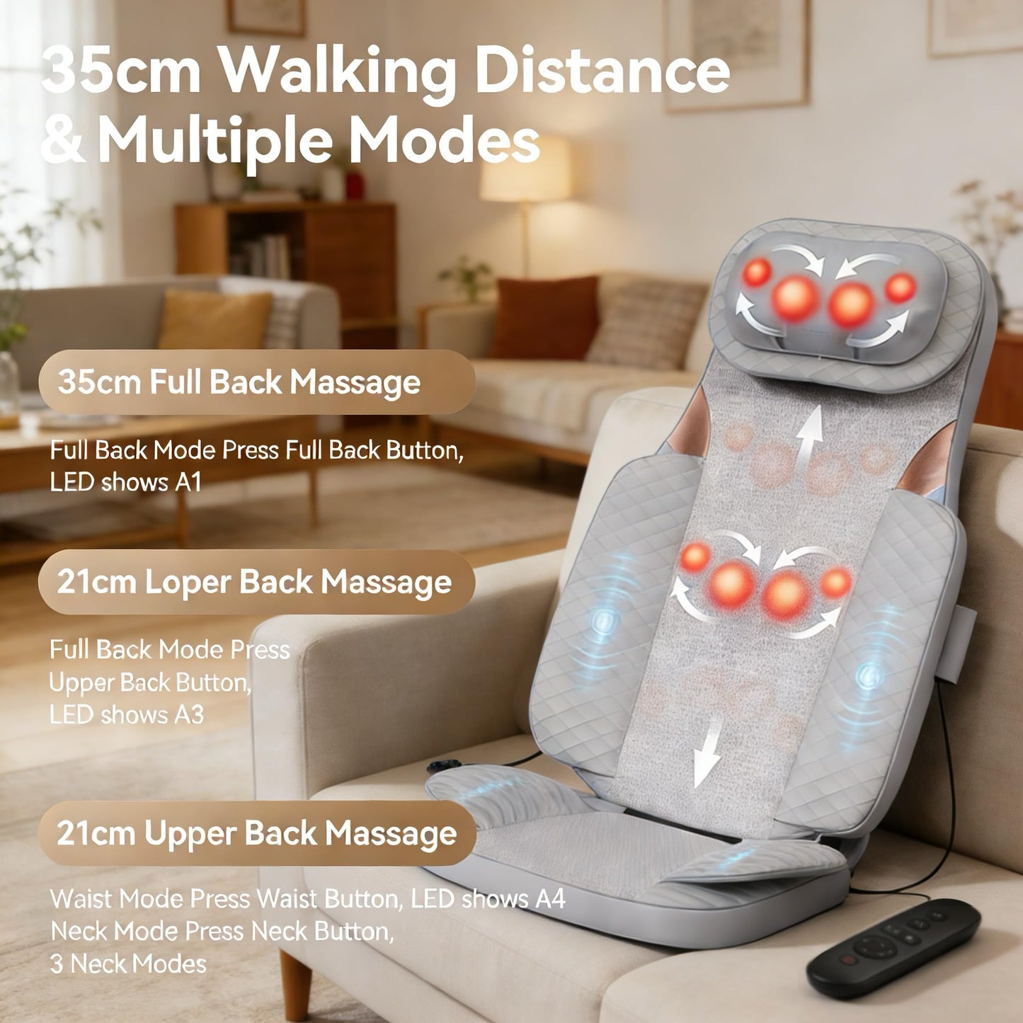 Ethereal Wellness Shiatsu Massage Chair with Heat, Full Back Shiatsu & Rolling, Comfortable Massage Chair Pad for Stress Relief, Gift for her/him, Office and Home.Gray.