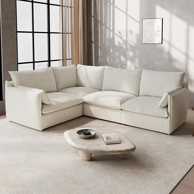 Gtilzria Waterproof Cloud Sectional Sofa for Living Room,High Backrest Down Filled Couches,5 Seater Oversized Modular V-Shaped Sofa,Detachable Couch Covers,Light Grey