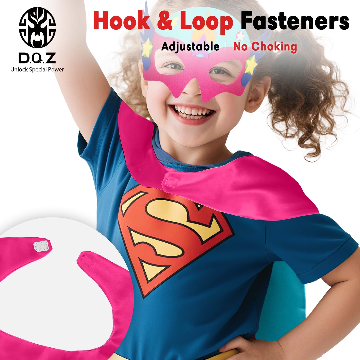 D.Q.Z Superhero-Capes and Masks for Kids Gifts for Girls Boys Super Hero Dress Up Cape and Mask (Rose-Cyan)