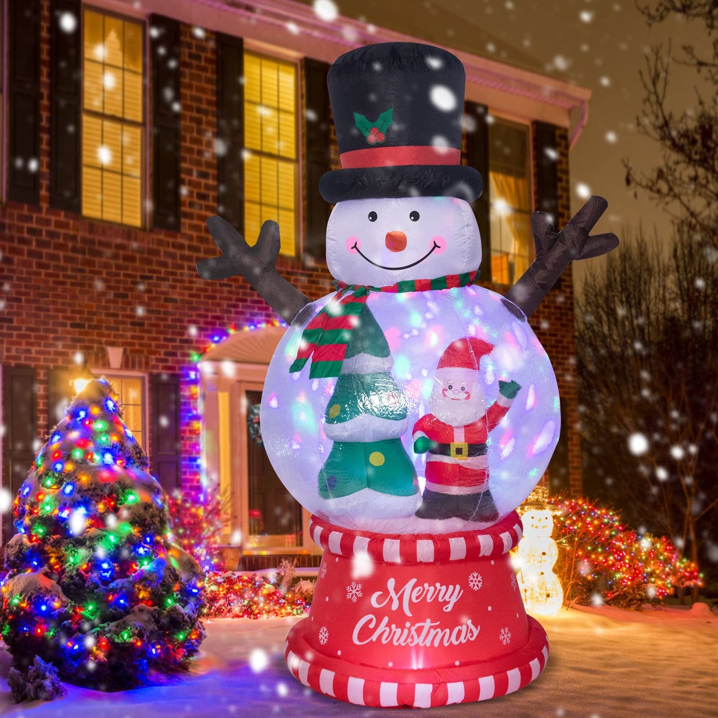Christmas Inflatables Outdoor Decoration Inflatable Christmas Snowman Globe with Santa Clause Tree Giant Outdoor Indoor Blow Up LED Lighted Yard Lawn Garden Home Party Decor