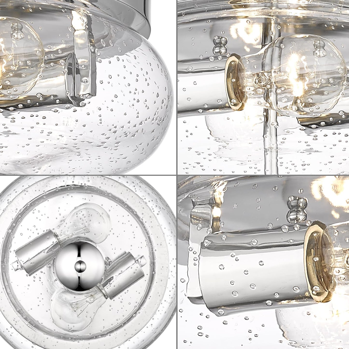 Darkaway Ceiling Light Fixtures Flush Mount Indoor Outdoor Ceiling Light with Seeded Glass Shade for Hallway Kitchen Bedroom Porch Living Room Dining Room Chrome Finish