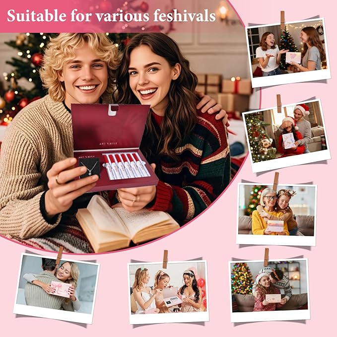 Makeup Set for Women, 7 Pcs Gift Box Set Include Matte Lipstick, Lip Balm and Necklace, Easy to Match with Different Makeups, Christmas，Valentine's Day Makeup Set Gift for Girls-04